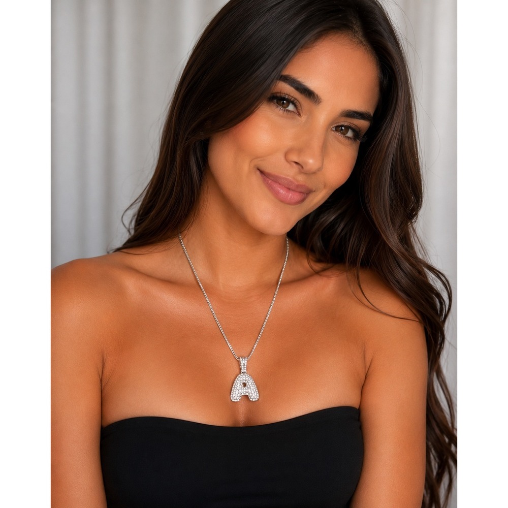 Stainless Steel Initial A Pendant Necklace  Letter Charm Silver Tone Jewelry